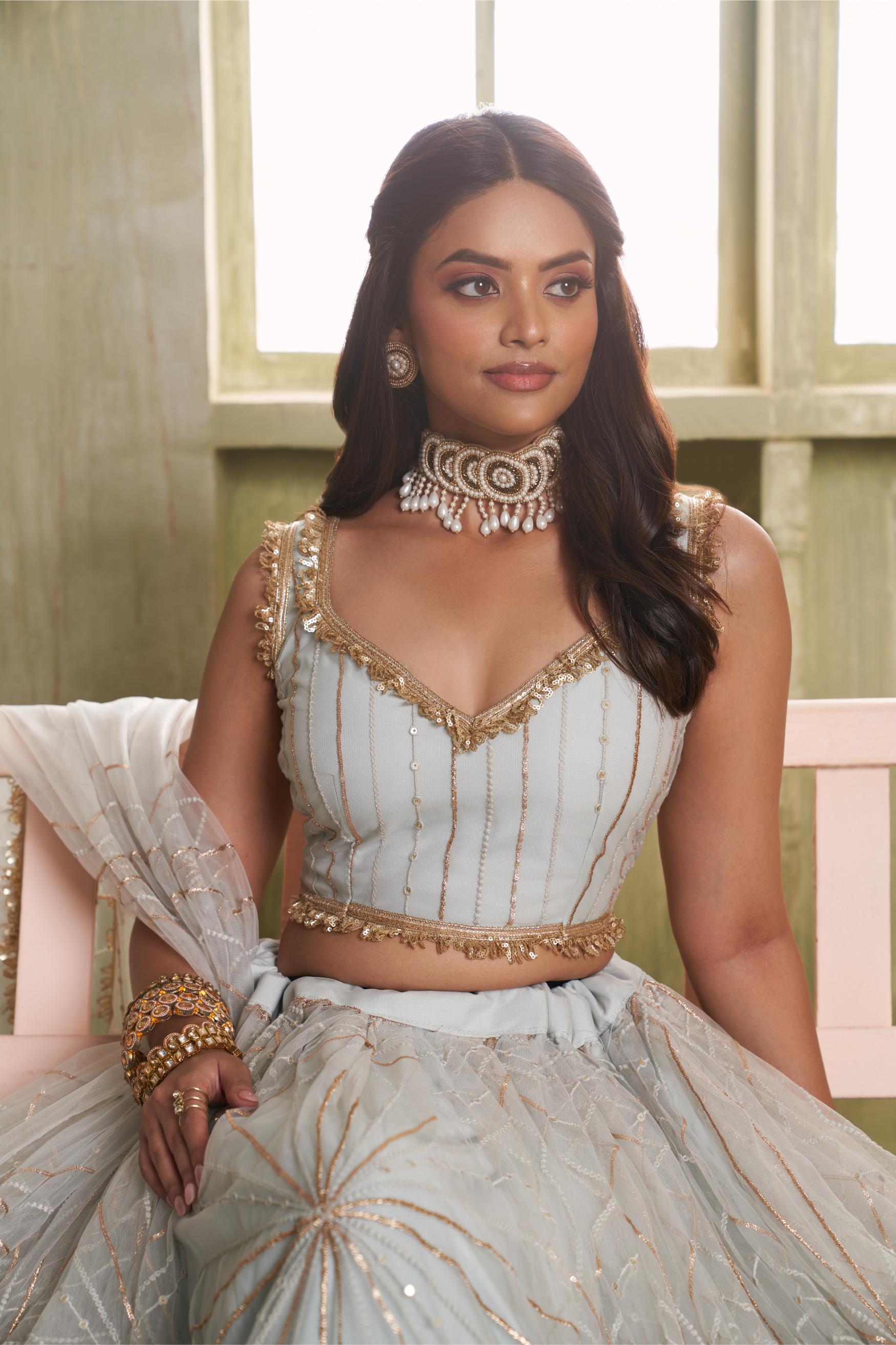 Light Grey Butterfly Net Lehenga Choli — alternate view