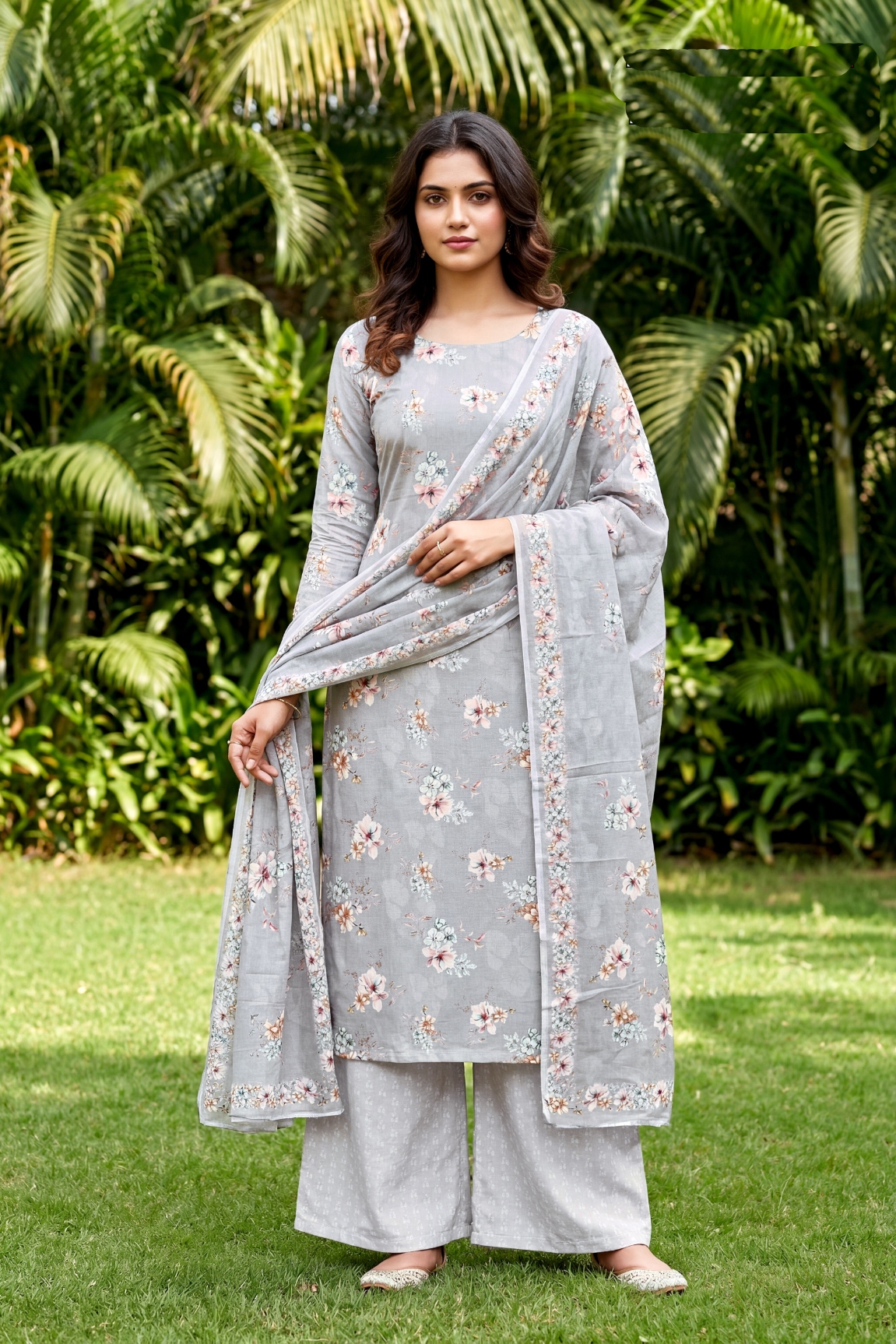 Light Grey Contemporary Digital Cambric Straight Salwar Suit