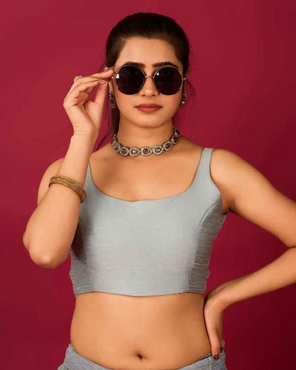 Light Grey Satin Readymade Blouse