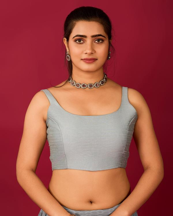 Light Grey Satin Readymade Blouse