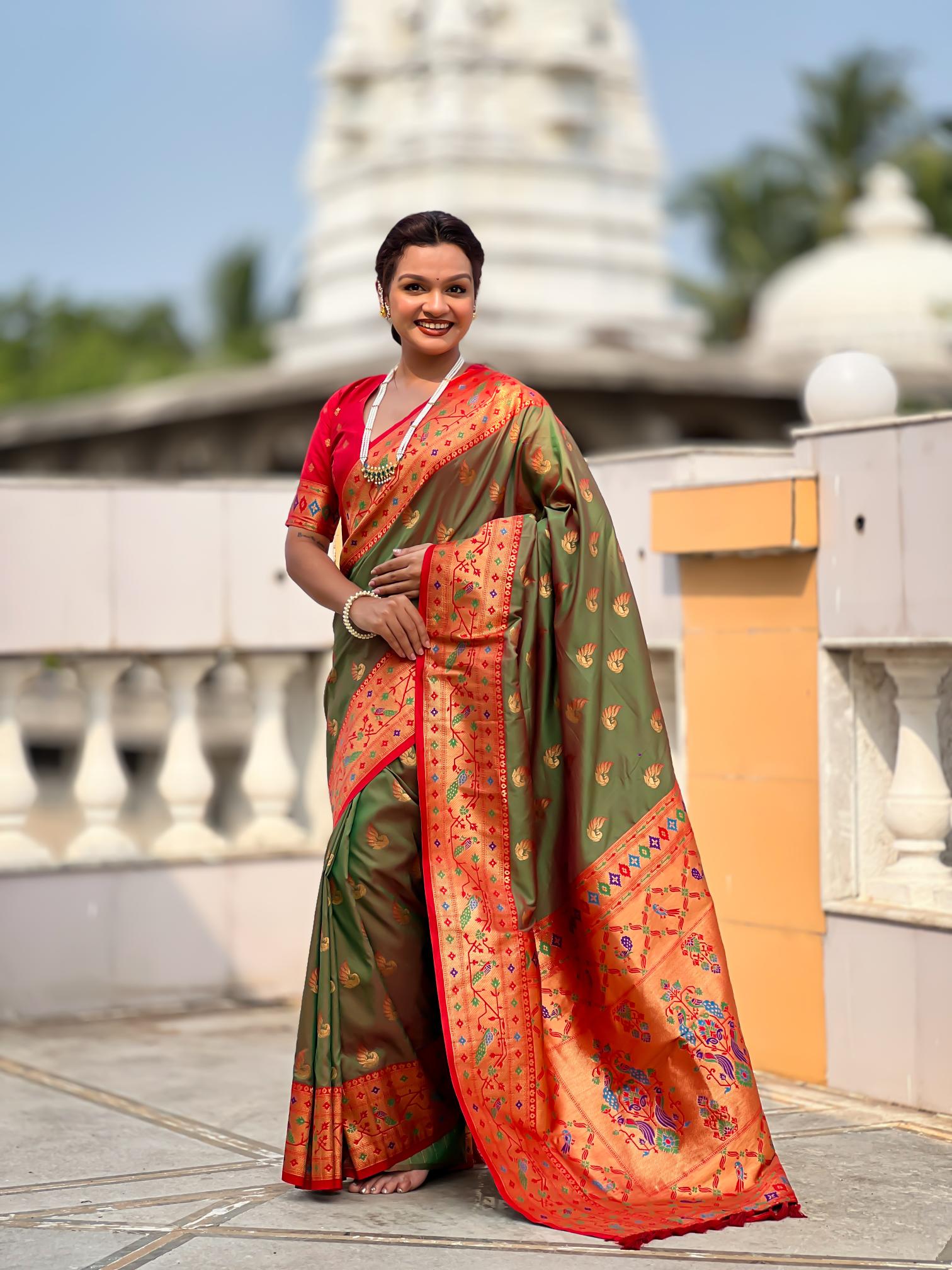 Light Mehendi Paithani Silk Saree