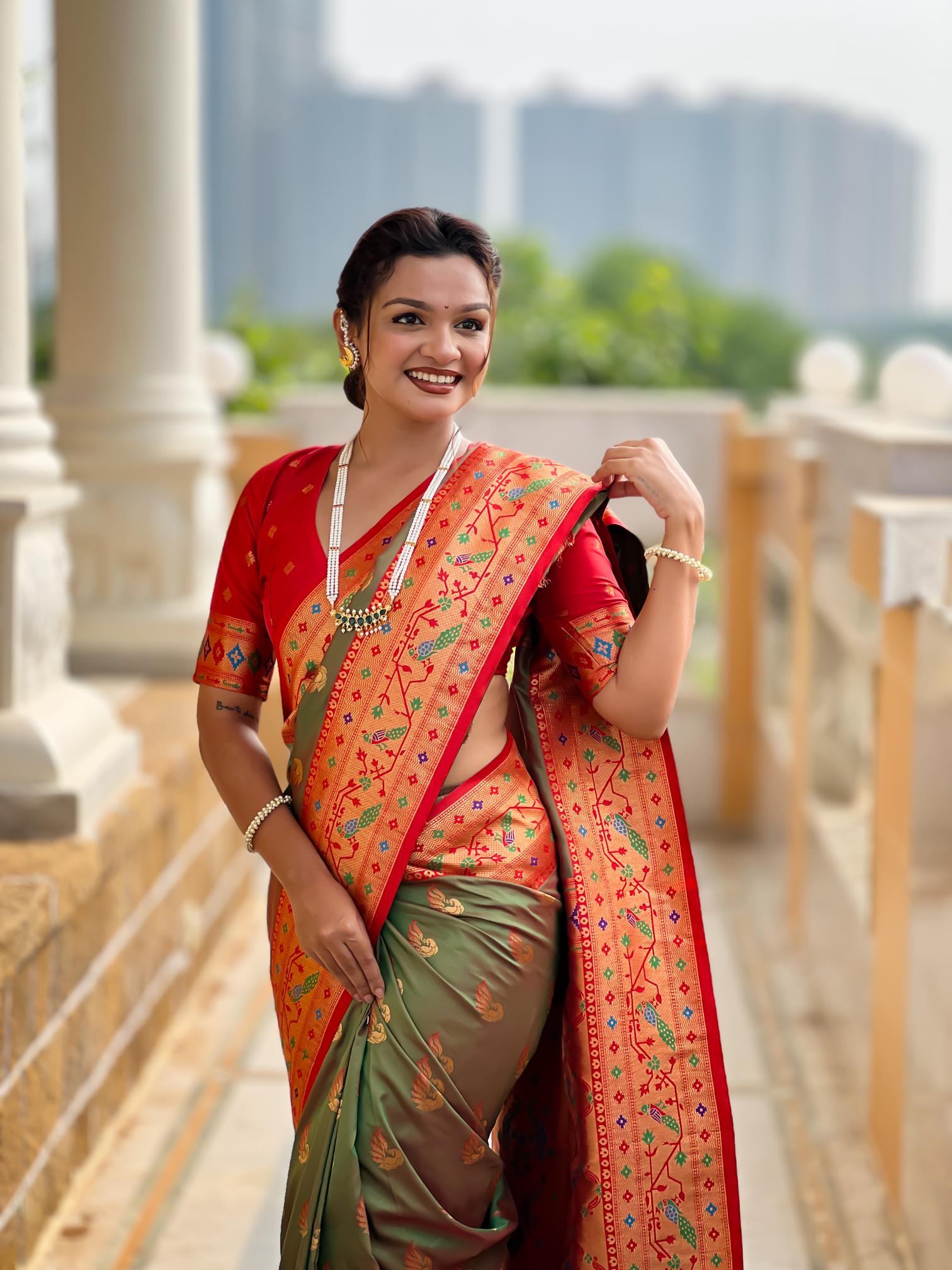Light Mehendi Paithani Silk Saree