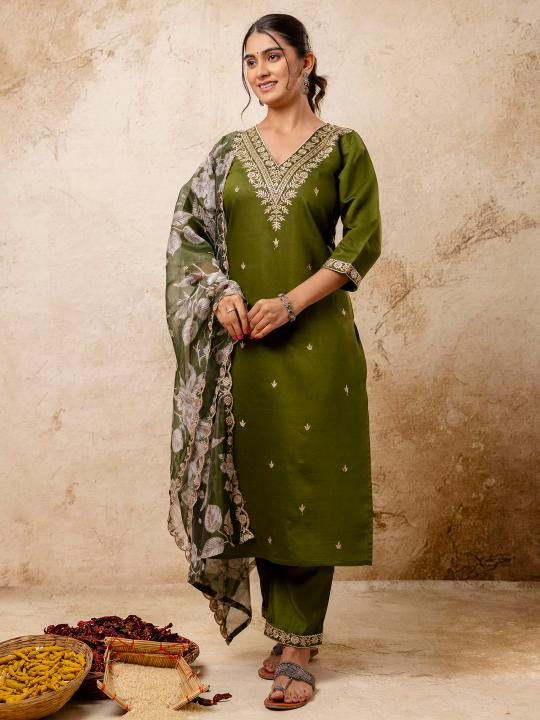 Light Mehendi Viscose Rayon Readymade Suit