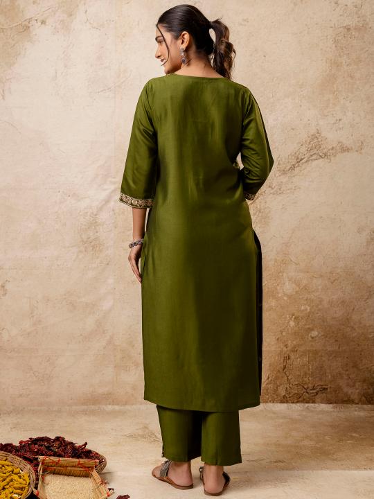 Light Mehendi Viscose Rayon Readymade Suit — alternate view