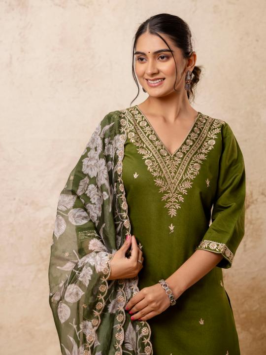 Light Mehendi Viscose Rayon Readymade Suit