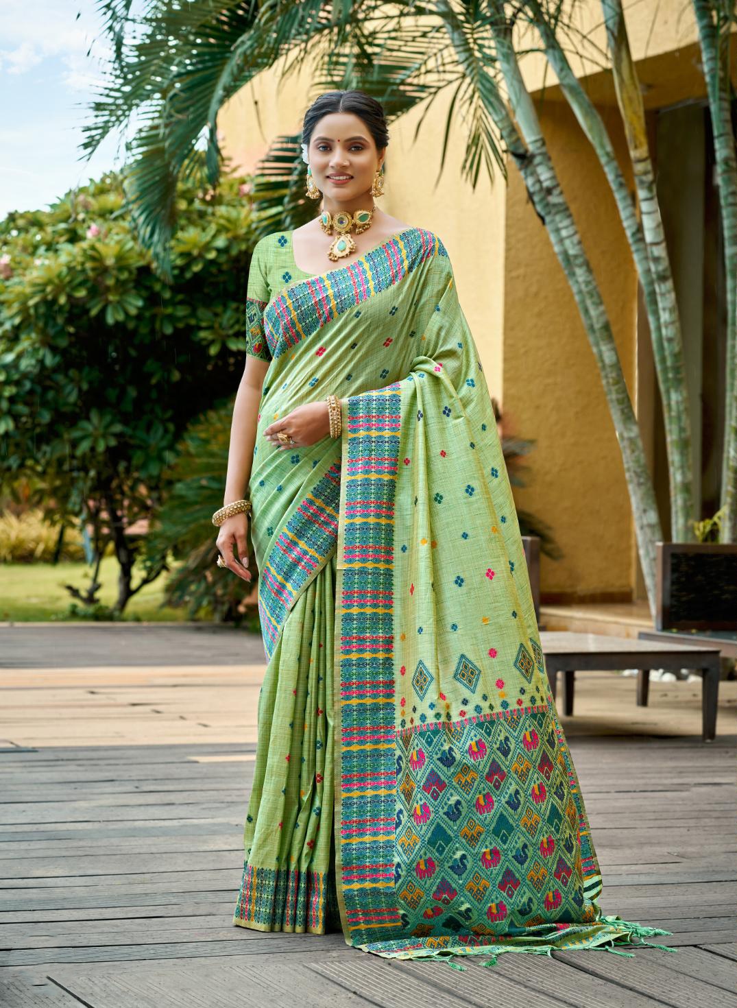 Light Mint Green Woven Designer Assam Silk Saree