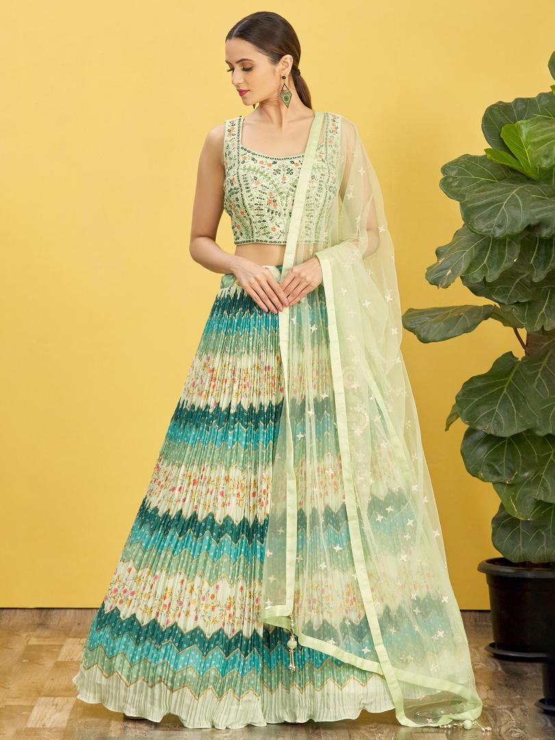 Light N Dark Green Chinnon Lehenga Choli