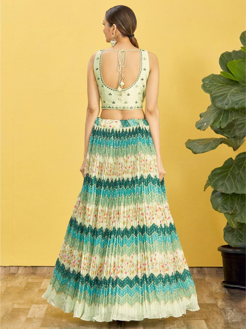 Light N Dark Green Chinnon Lehenga Choli — alternate view