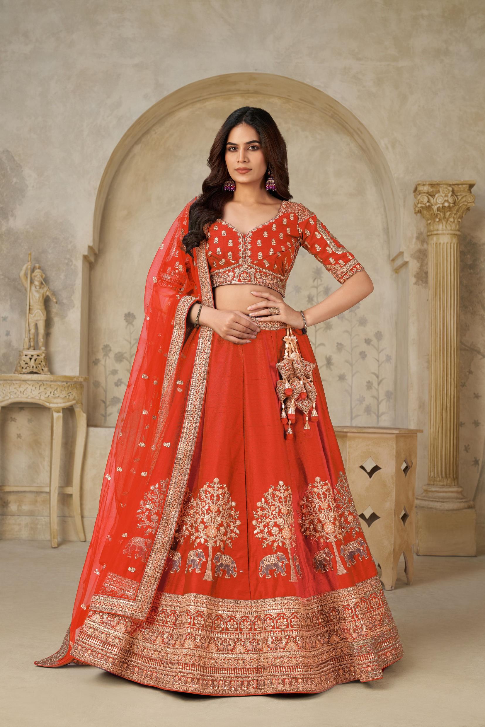 Light Orange Silk Lehenga Choli