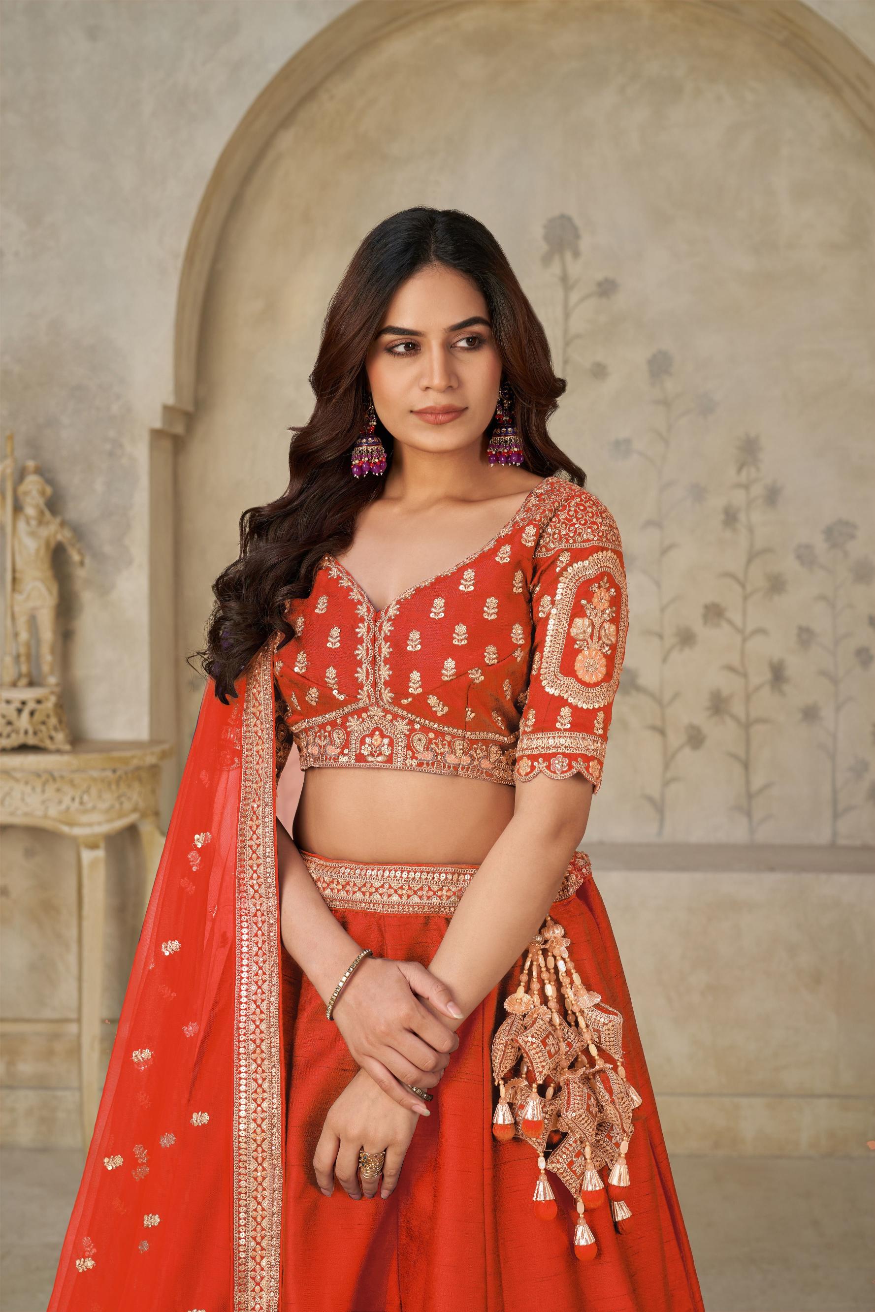 Light Orange Silk Lehenga Choli