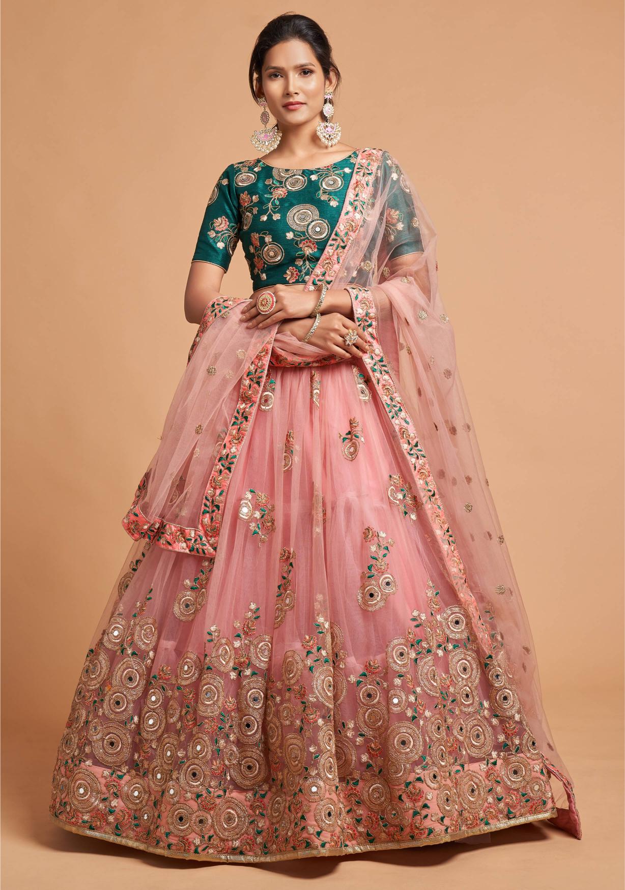 Light Peach Soft Net Lehenga Choli