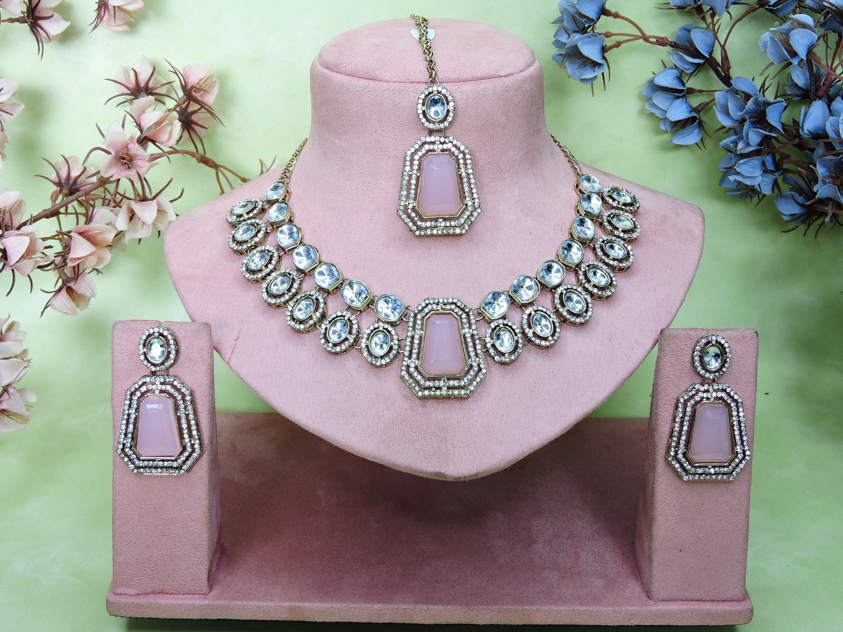 Light Pink Blush Stone Alloy Party Necklace — alternate view