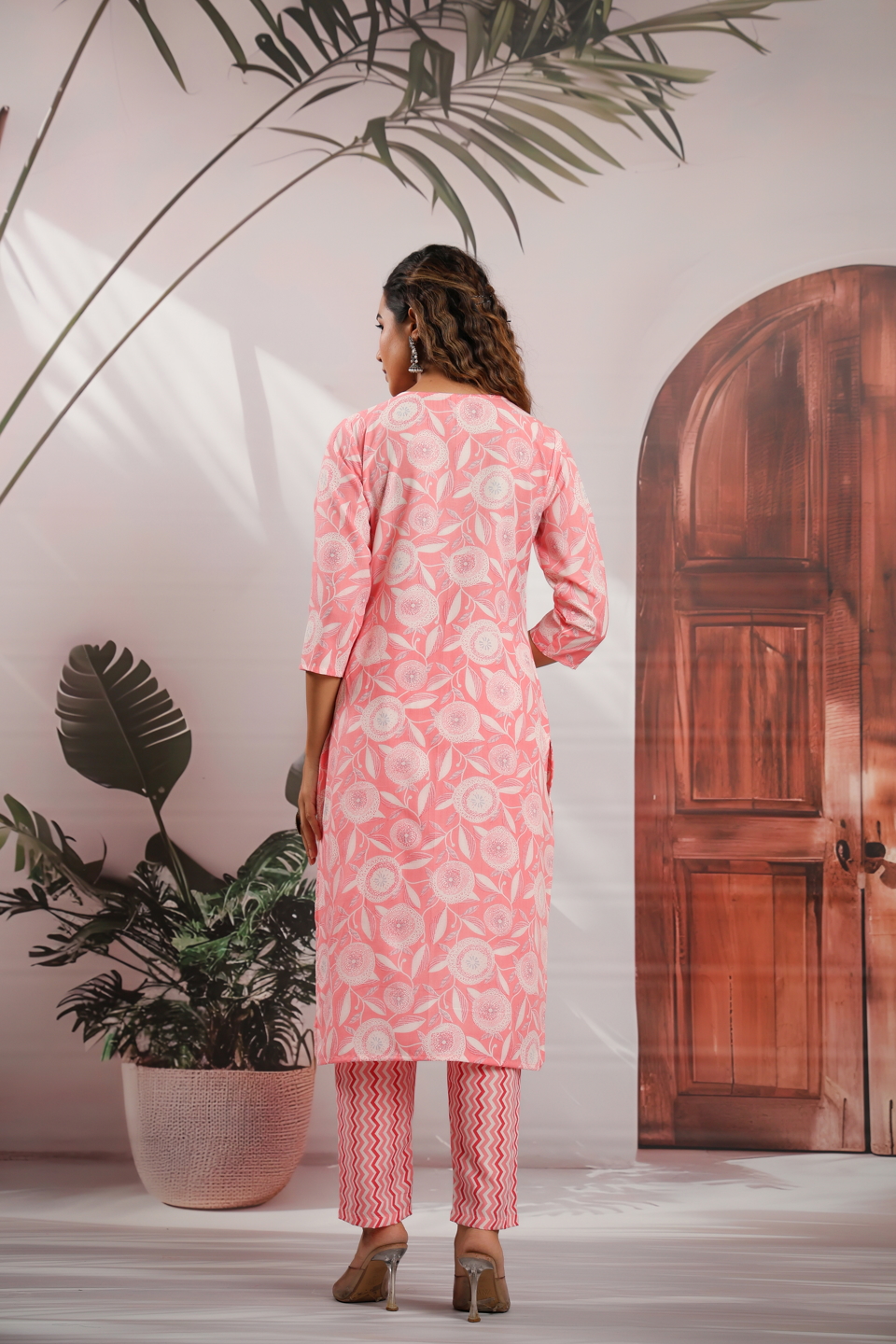 Light Pink Cotton Printed Moti Hand Work Salwar Suit — alternate view
