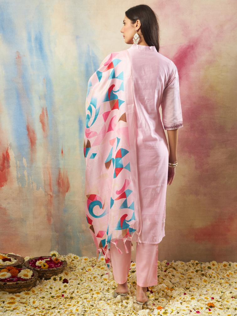 Light Pink Embroidered Chanderi Modal Readymade Suit — alternate view