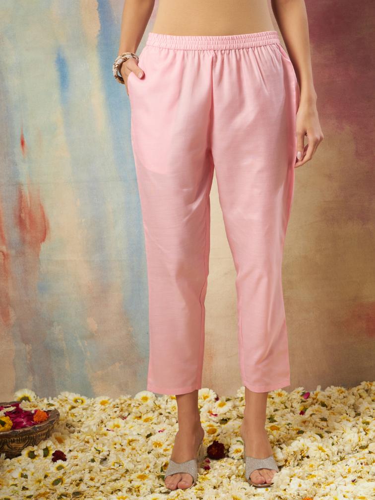 Light Pink Embroidered Chanderi Modal Readymade Suit