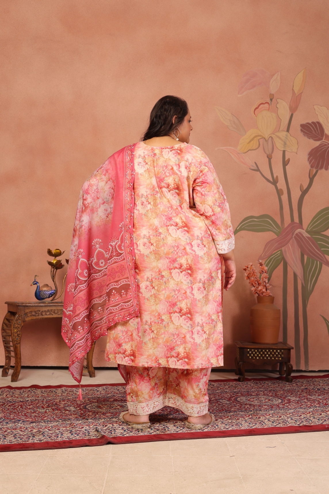 Light Pink Floral Cambric Cotton Straight Suit — alternate view