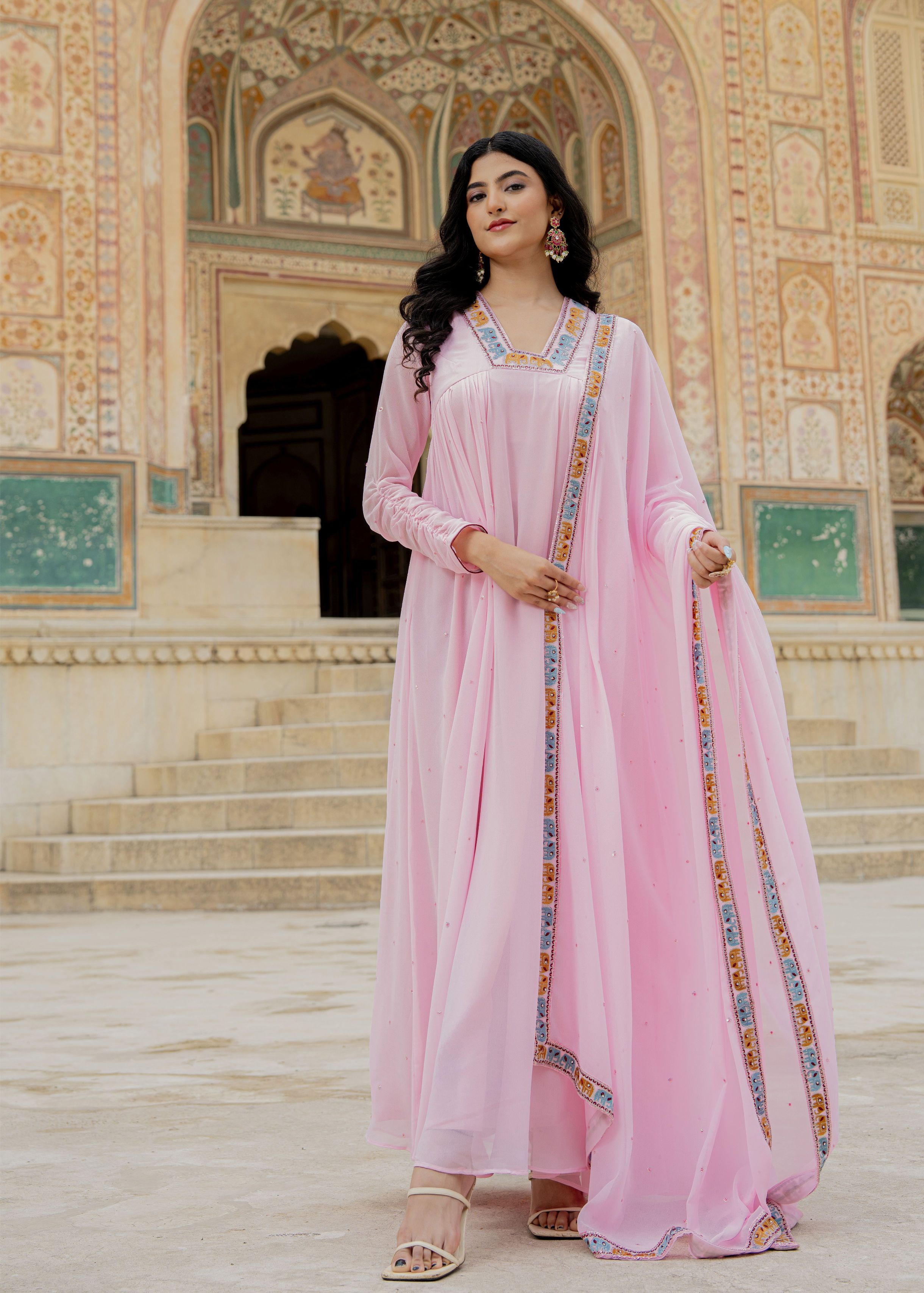 Light Pink Georgette Embroidered Gown