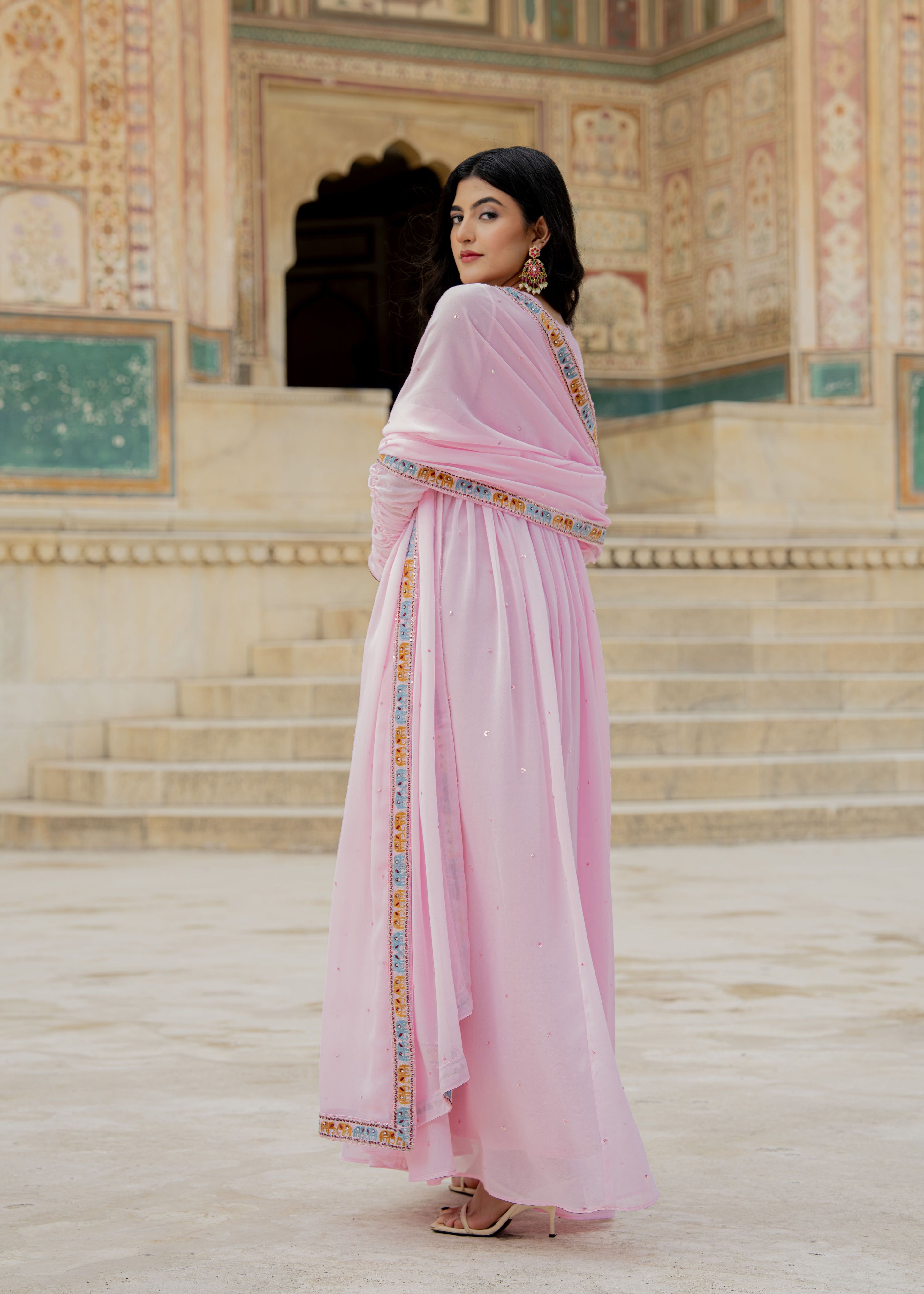 Light Pink Georgette Embroidered Gown — alternate view