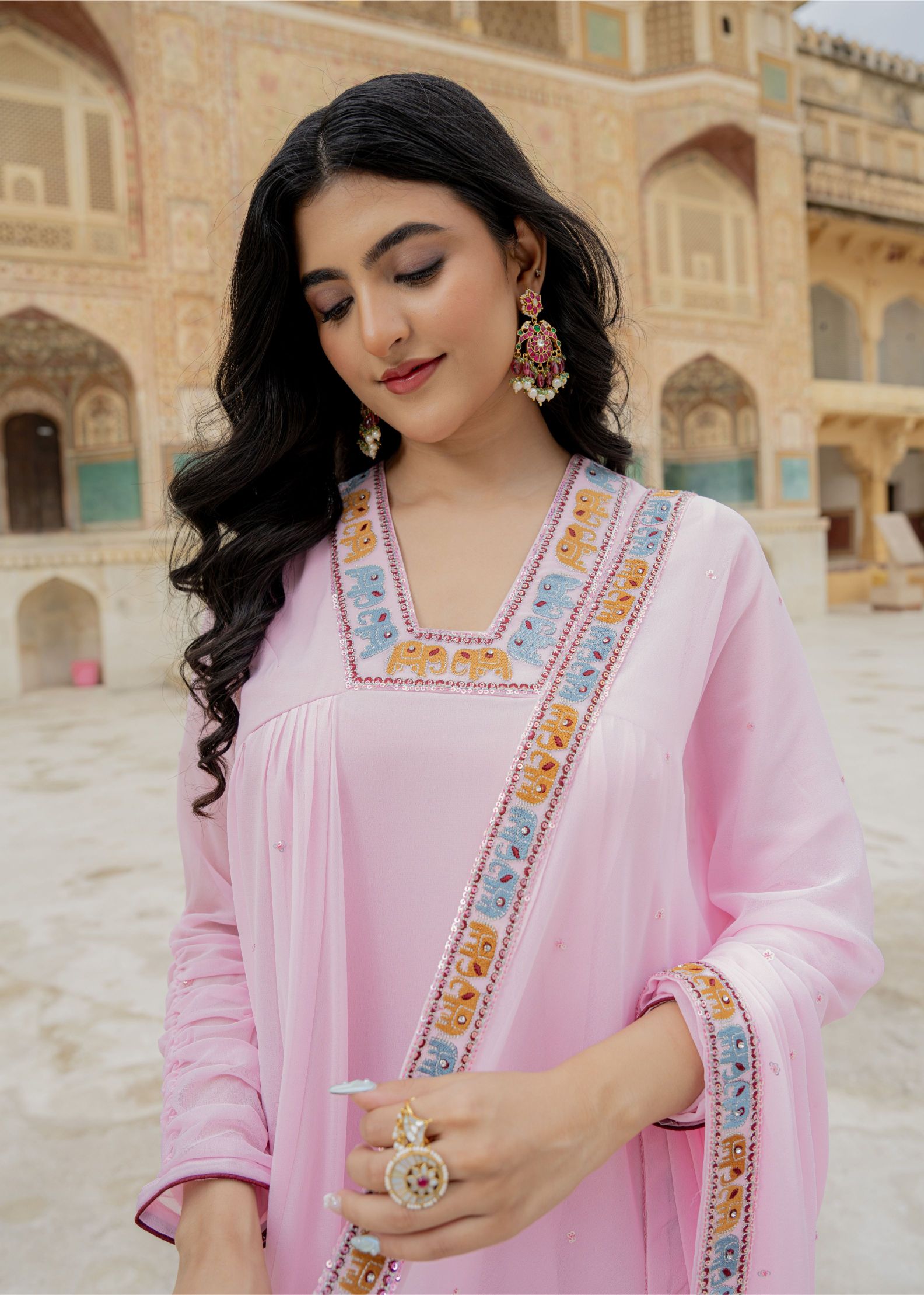Light Pink Georgette Embroidered Gown