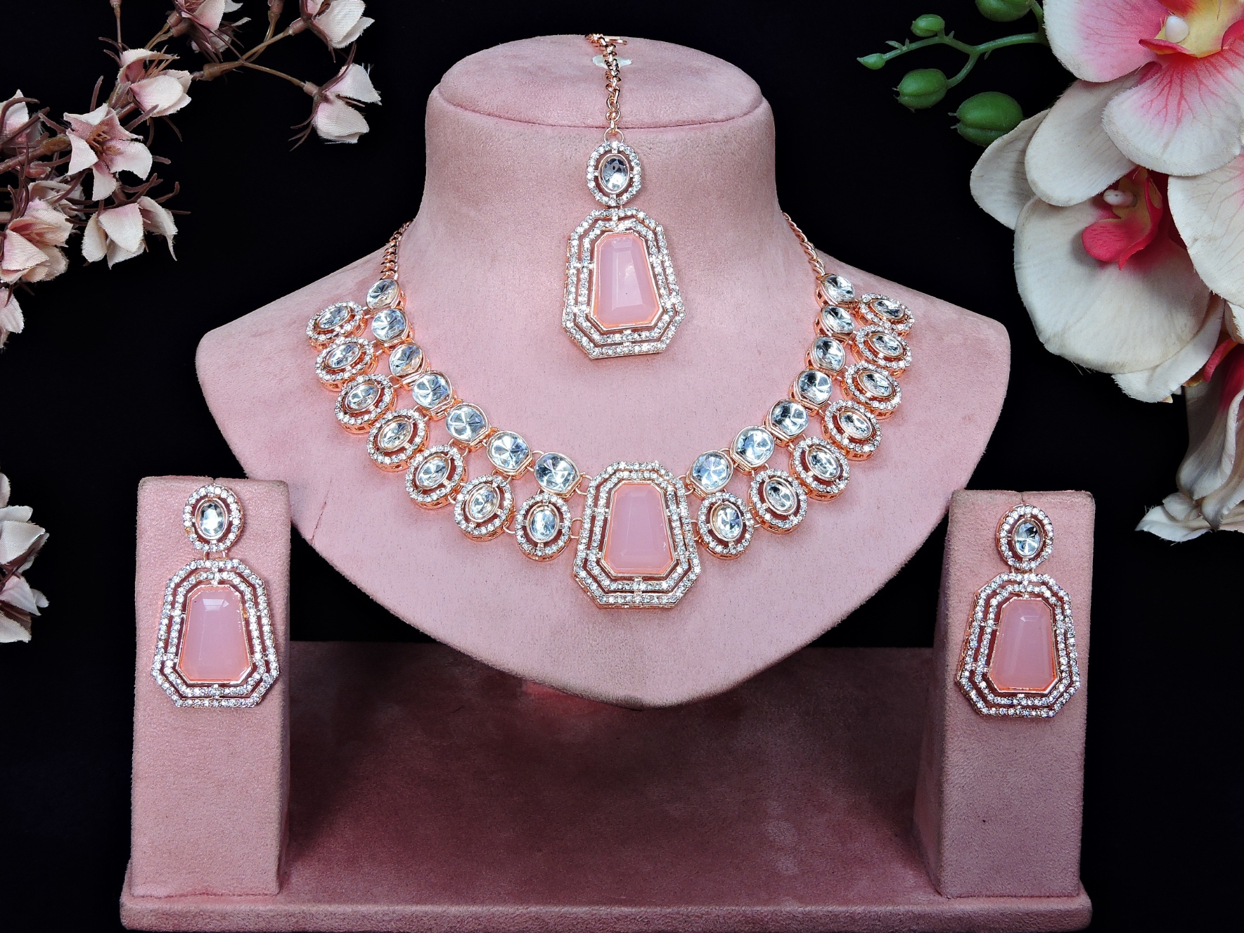 Light Pink Gleam Stone Alloy Designer Necklace — alternate view