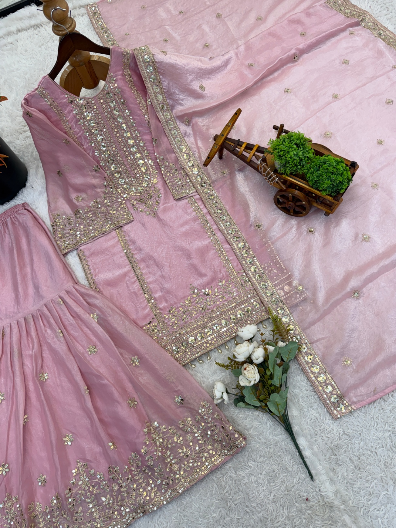 Light Pink Jaal Pure Fendy Silk Sharara Suit