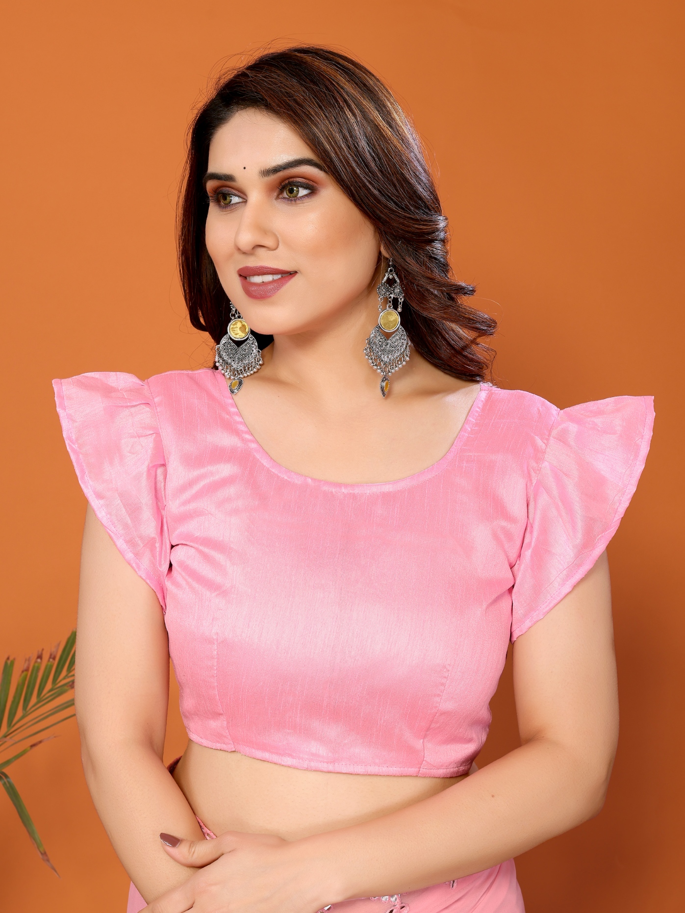 Light Pink Mirror Work Georgette Saree