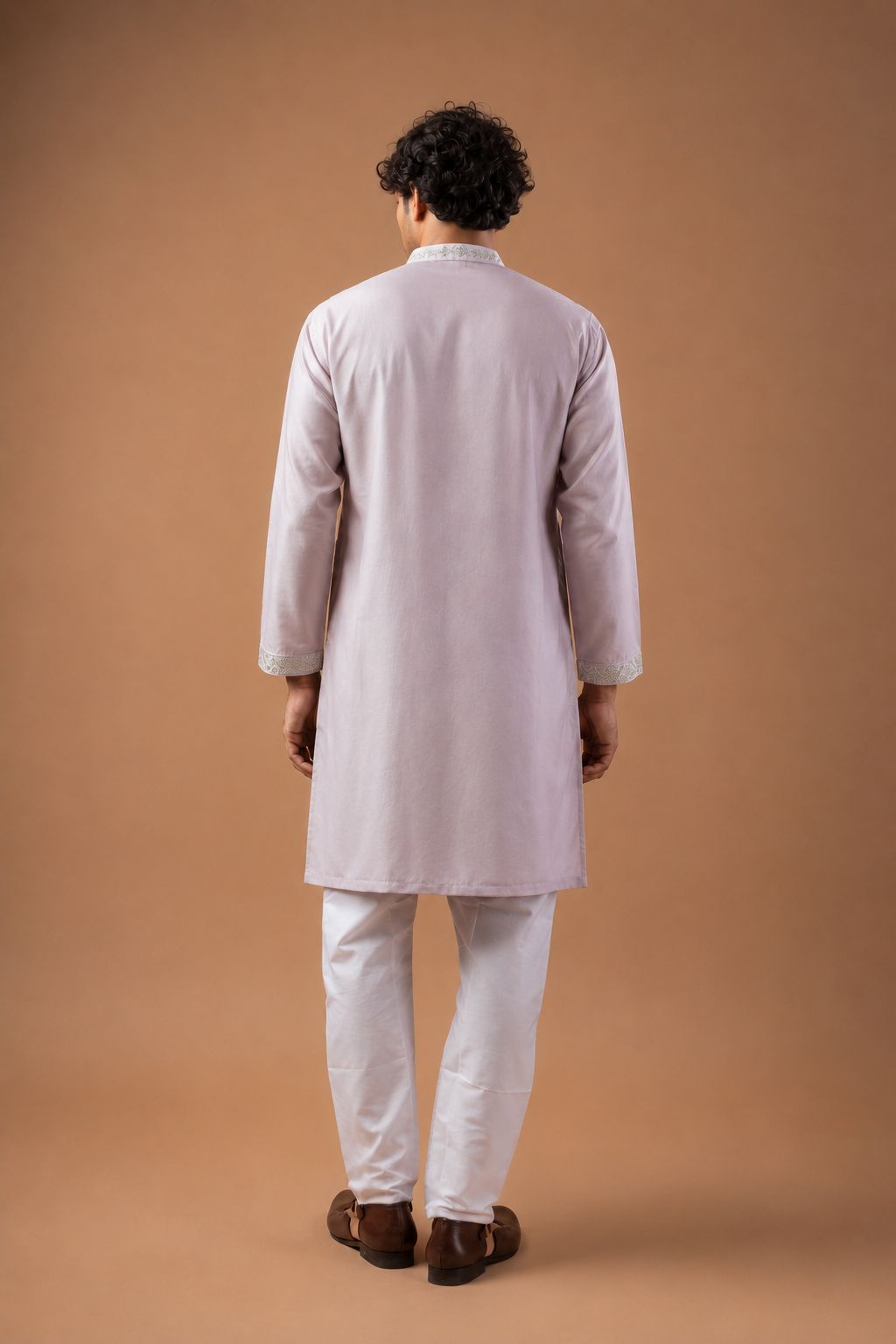 Light Pink Paisley Embroidery Viscose Silk Kurta Set — alternate view
