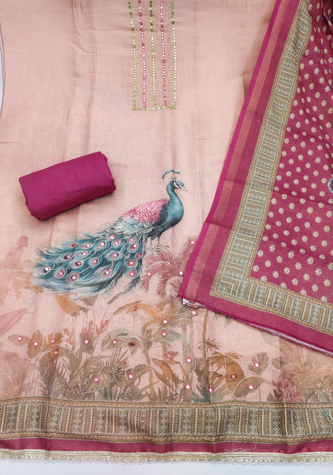 Light Pink Printed Linen Cotton Salwar Suit — alternate view
