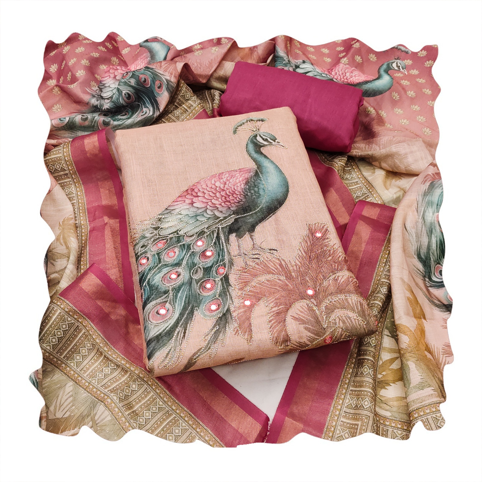 Light Pink Printed Linen Cotton Salwar Suit