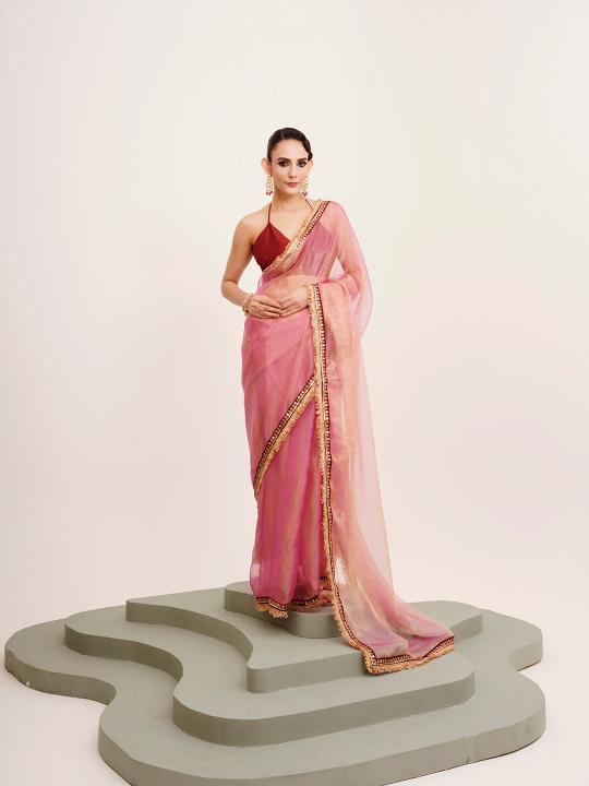 Light Pink Satin Saree