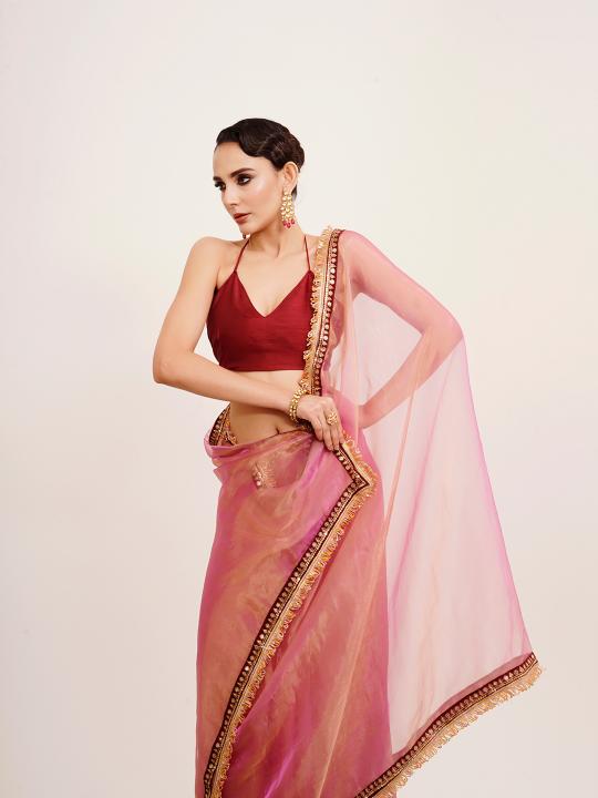 Light Pink Satin Saree