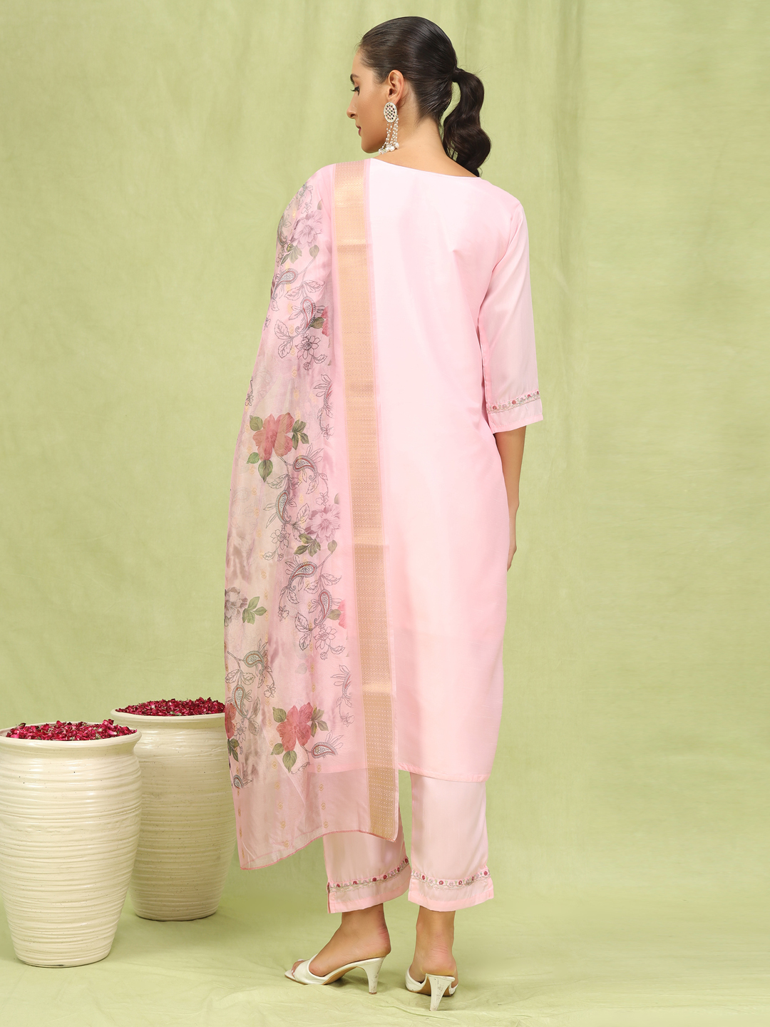 Light Pink Silk Blend Embroidered Readymade Salwar — alternate view