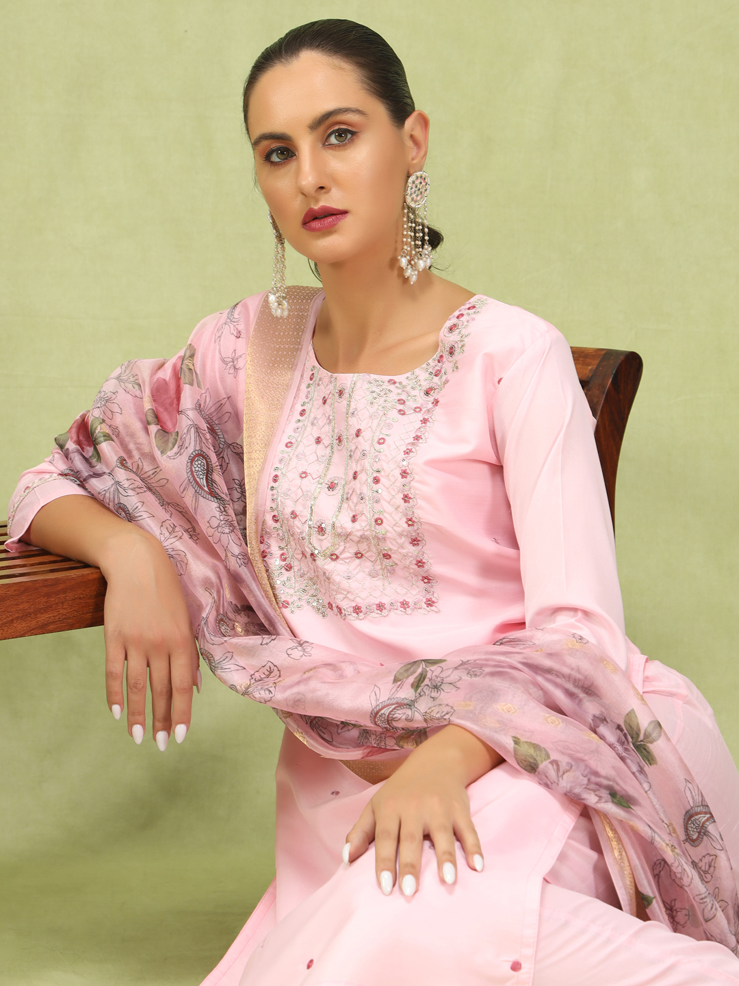 Light Pink Silk Blend Embroidered Readymade Salwar