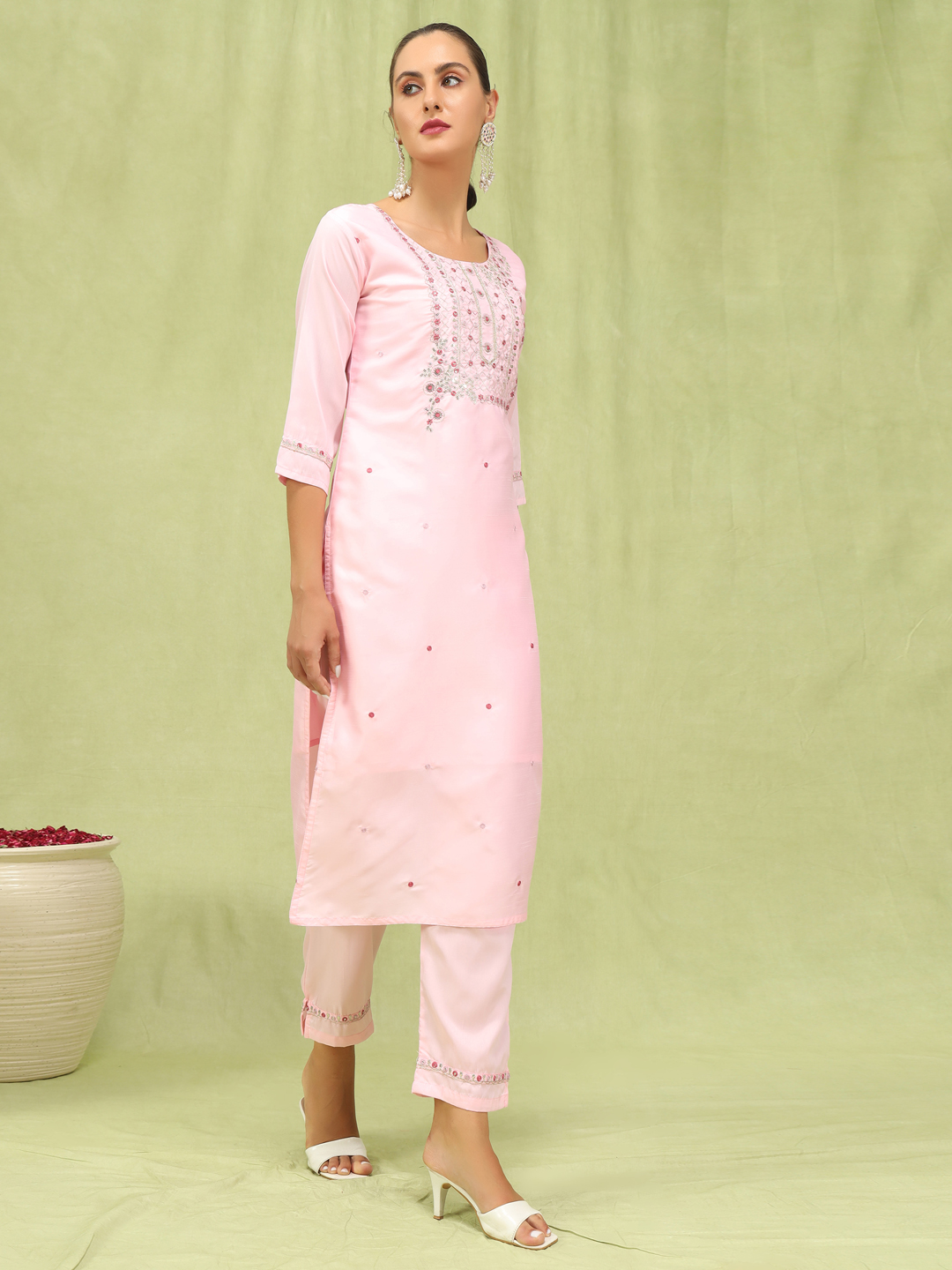 Light Pink Silk Blend Embroidered Readymade Salwar