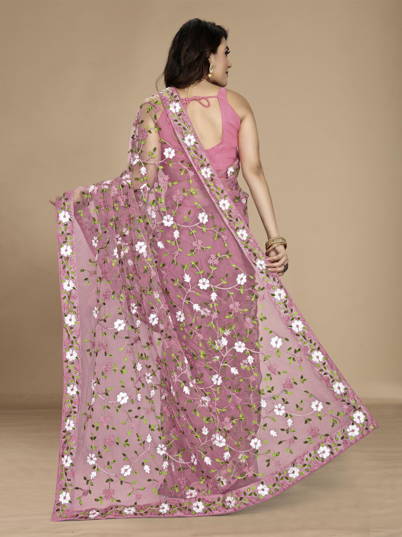 Light Pink Soft Net Embroidered Saree — alternate view