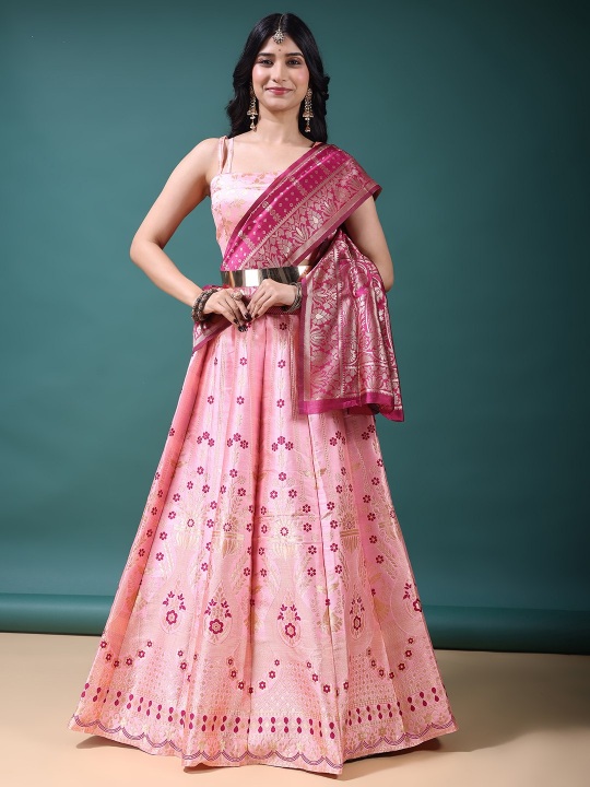 Light Pink Woven Jacquard Soft Jacquard Lehenga Choli