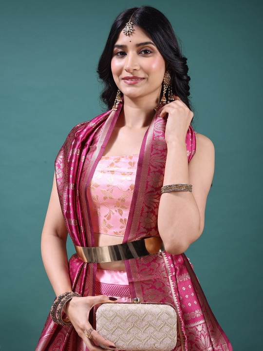 Light Pink Woven Jacquard Soft Jacquard Lehenga Choli