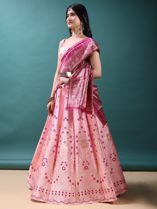 Light Pink Woven Jacquard Soft Jacquard Lehenga Choli
