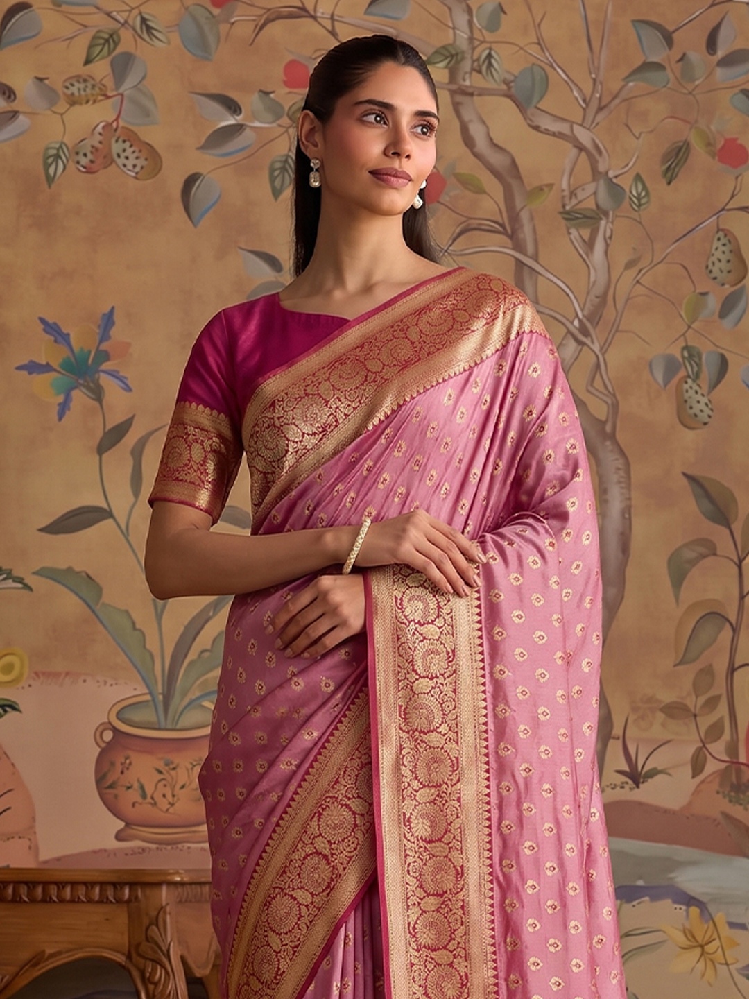 Light Pink Woven Zari Designer Silk Saree — alternate view