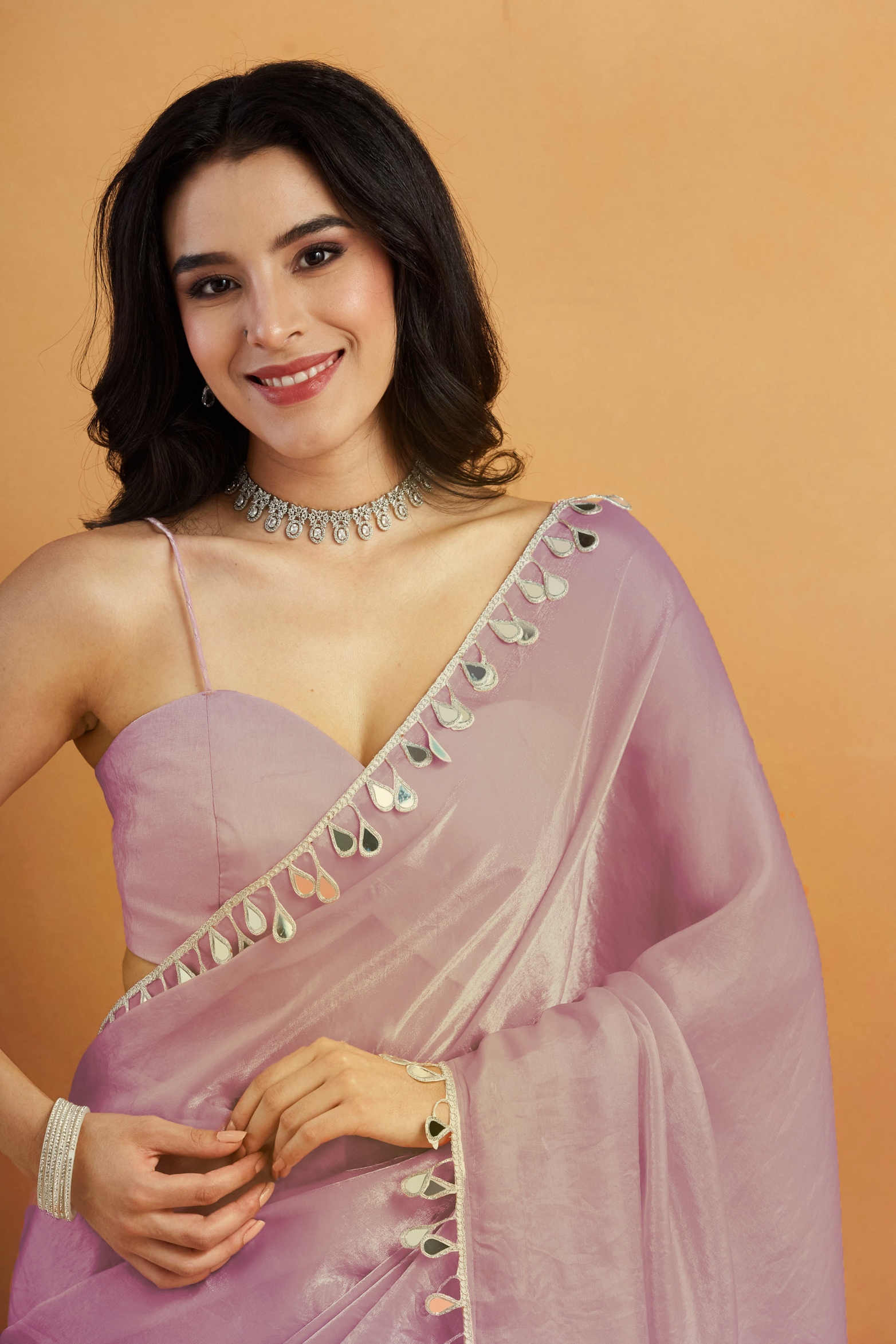 Light Purple Botanical Lace Ready To Wear Saree