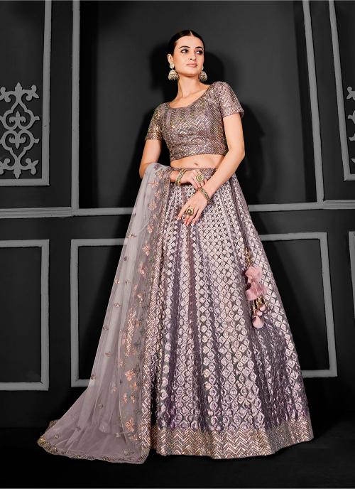 Light Purple Net Party Wear Lehenga