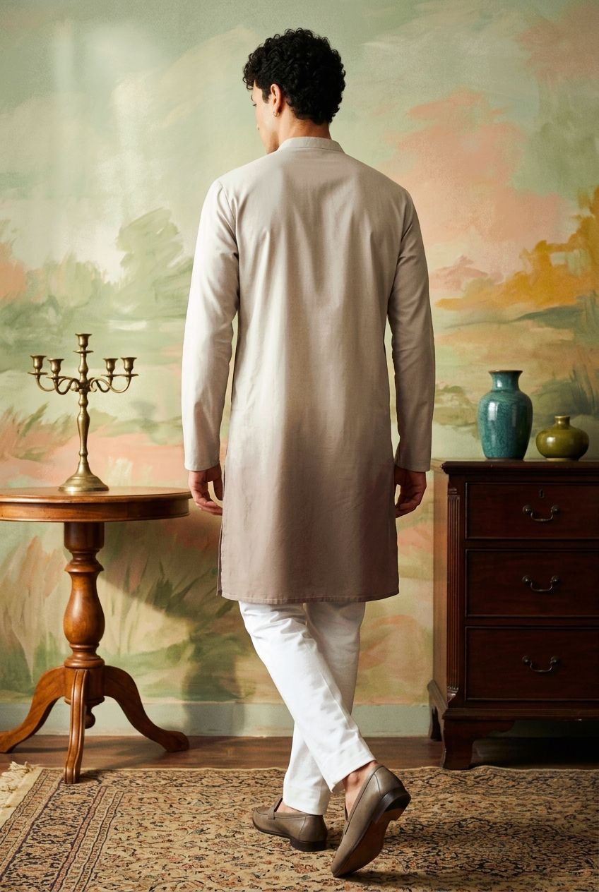 Light Purple Paisley Embroidery Silk Kurta Pyjama — alternate view