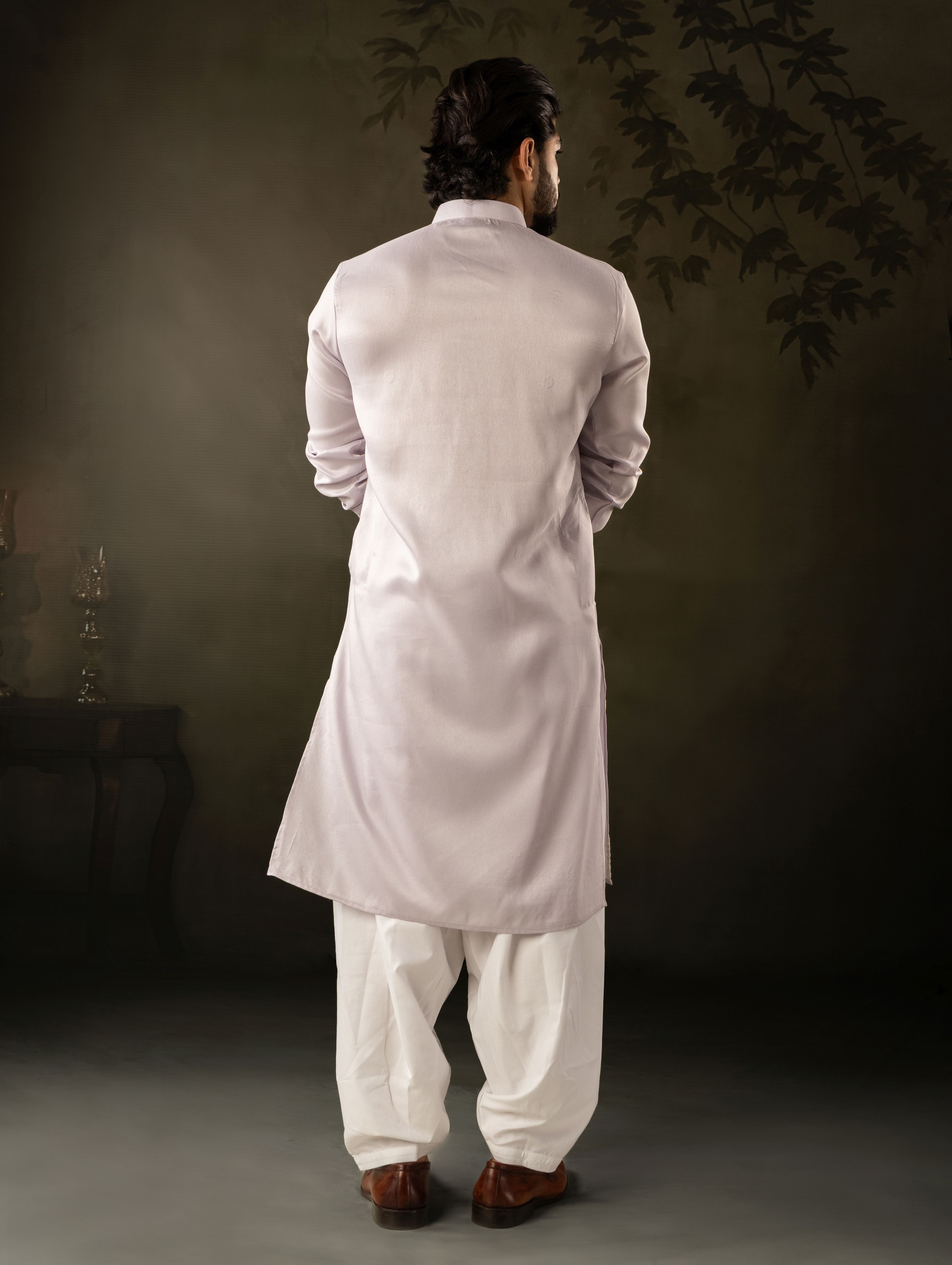 Light Purple Rayon Embroidered Kurta Pyjama — alternate view