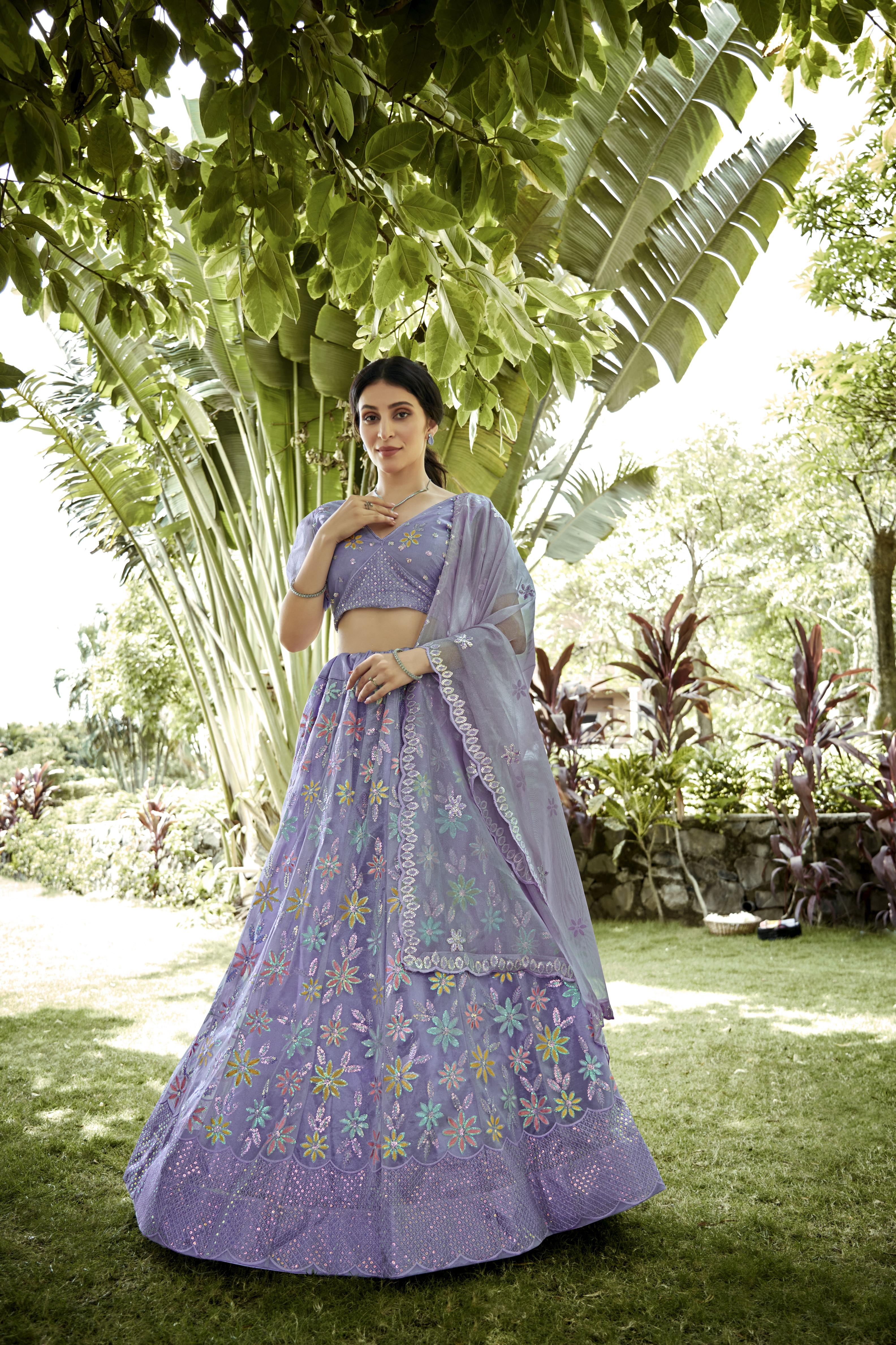 Light Purple Silk Net Party Wear Lehenga