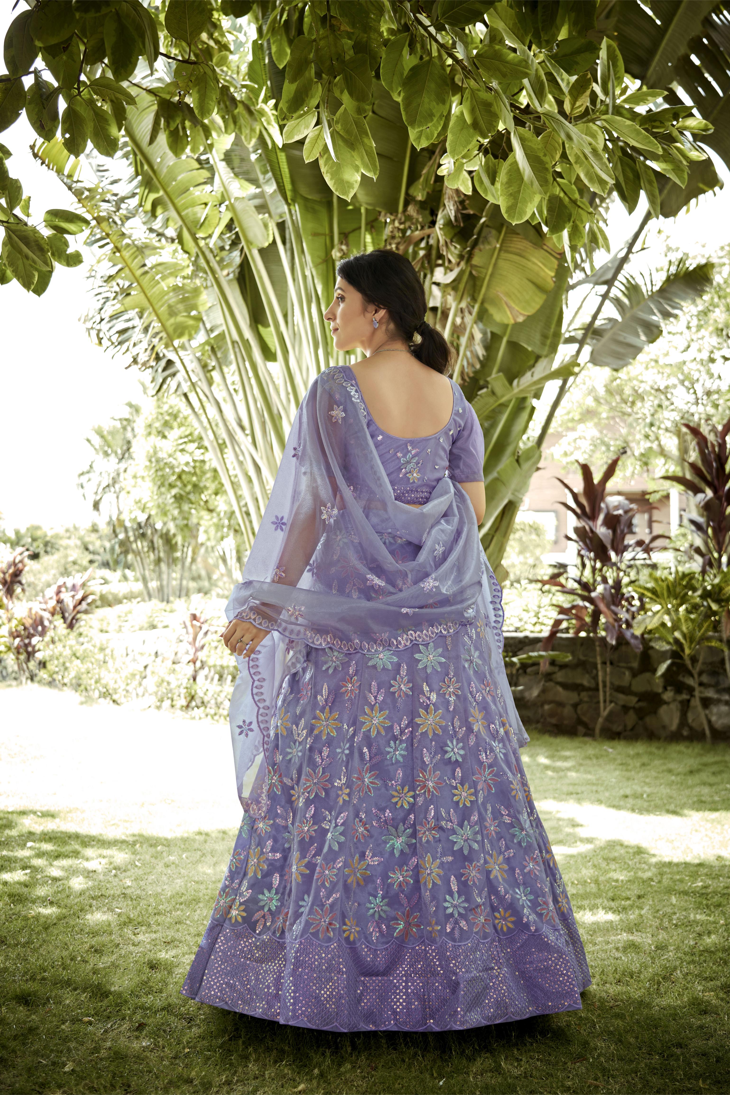 Light Purple Silk Net Party Wear Lehenga — alternate view
