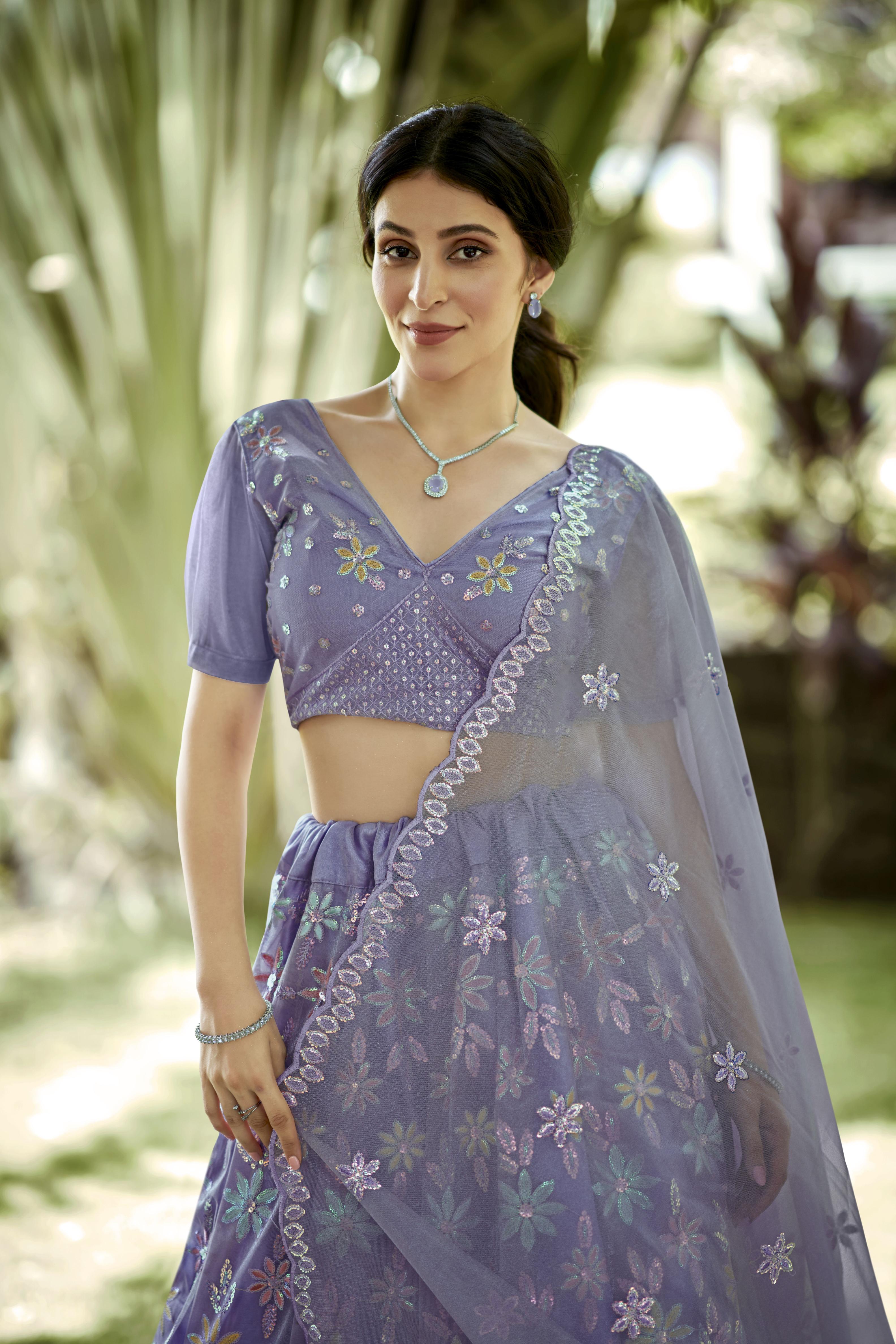 Light Purple Silk Net Party Wear Lehenga