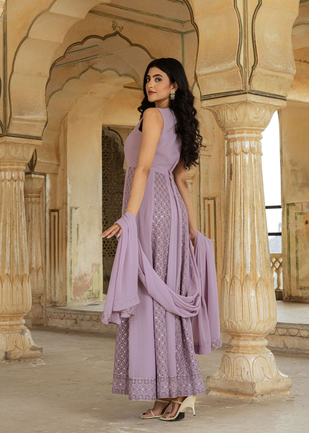 Lilac Georgette Embroidered Gown — alternate view