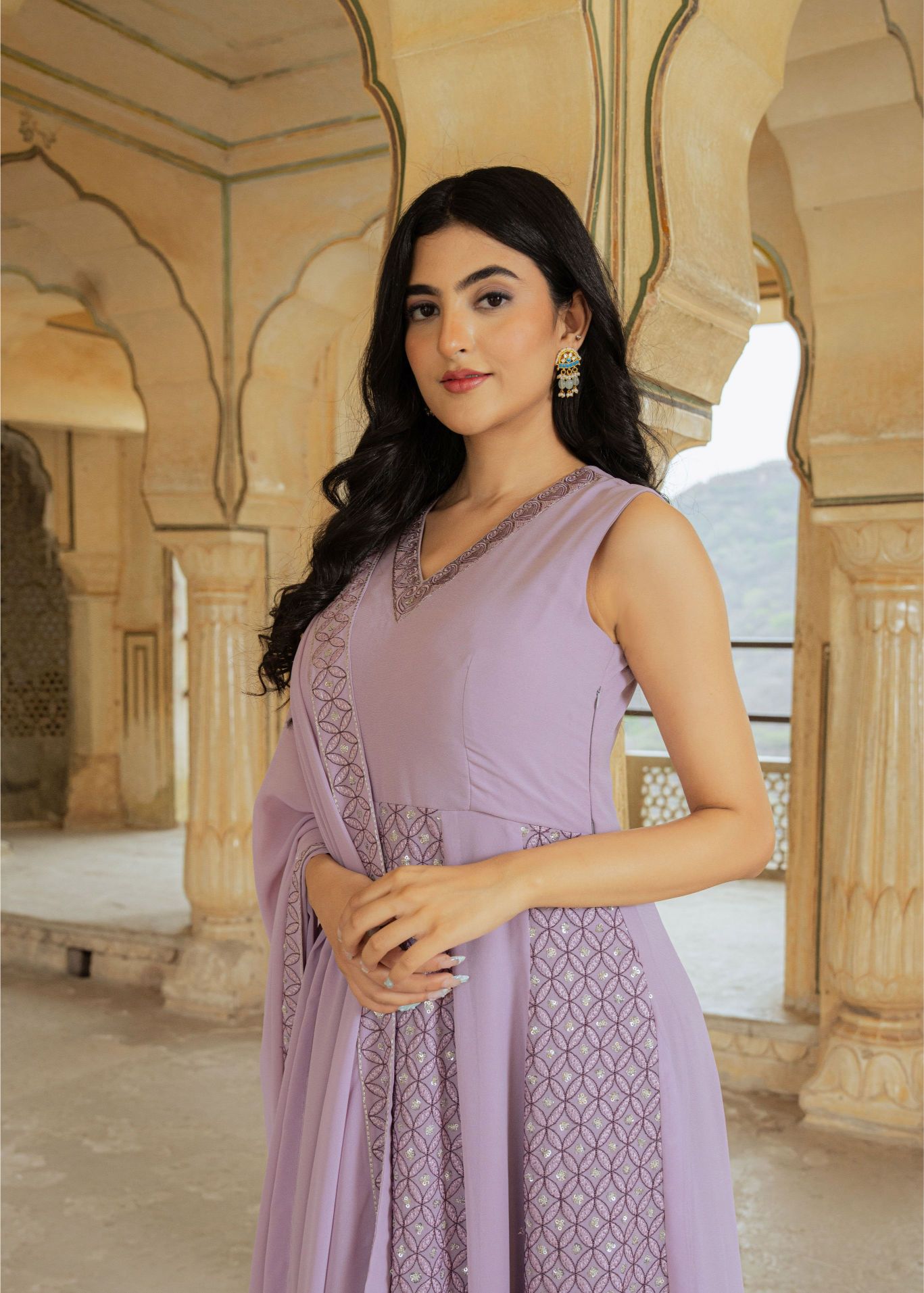Lilac Georgette Embroidered Gown