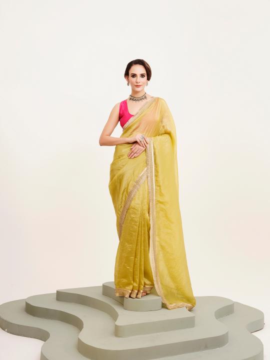 Lime Yellow Silk blend Saree