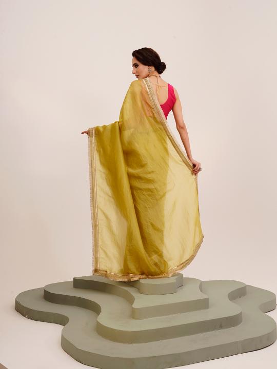 Lime Yellow Silk blend Saree — alternate view